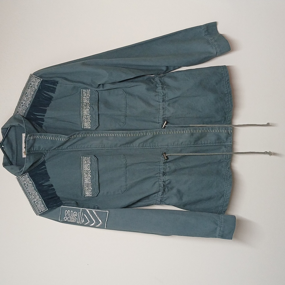 Western Fringe Jacket Blue Green Rodeo Cowgirl Festival Statement Small